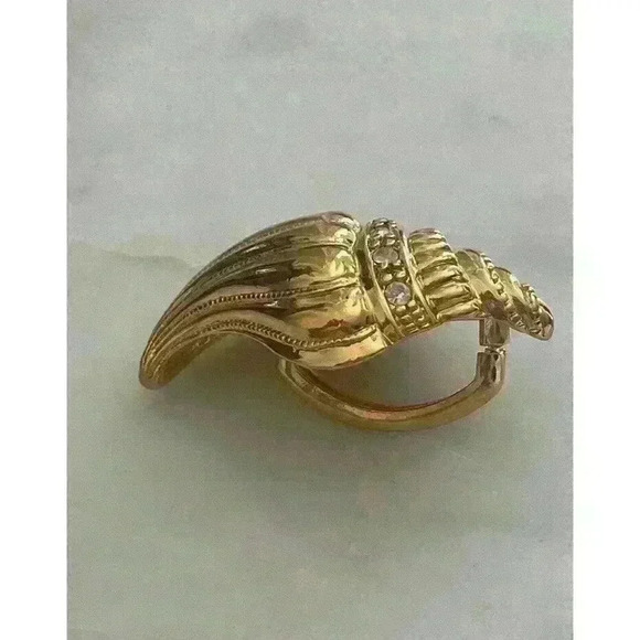 KJL Kenneth Jay Lane Avon Gold Tone Rhinestone Seashell Scarf C:lip / Extender - Picture 5 of 10